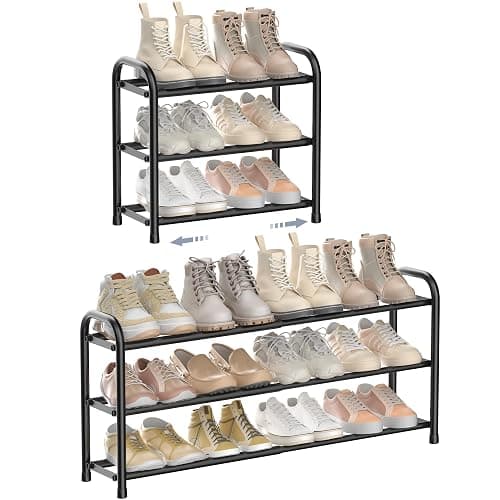 ENJOYBASICS Expandable Shoe Rack, 3 Tier Adjustable Shoe Organizer Shelf for Closet, Black Metal Free Standing Shoe Rack Storage for Small Space, Entryway | Adjustable, for Closet, Shoe Rack Storage, for Small Space, Entryway - Image 1