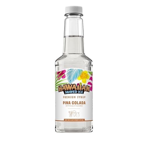 Hawaiian Shaved Ice Pina Colada Syrup - Nut Soy Dairy Free - Flavor Fluffy & Crunchy Snow Cone - Shelf Stable - Makes 8 Servings - 16 ounces - Image 1
