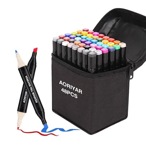 Aoriyar 48 Colors Dual Tip Twin Marker Pens Set - Permanent Graphic Marker Pens for Drawing Colouring Sketching Painting - Art Alcohol Marker Pens for Artist Adult Kids Manga - Image 1