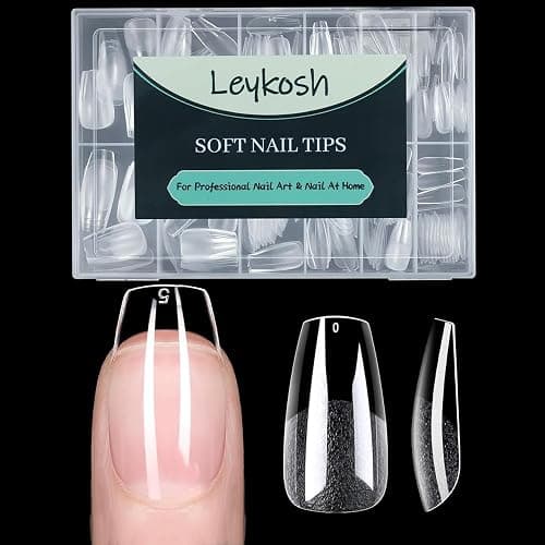 Medium Coffin Nail Tips, 216pcs Acrylic Ballerina Soft Fake Nails Gel Nail Tips, Full Cover Pre-Shaped Matte Clear Press on Nails for Extension, Diy at Home Manicure 12 Sizes - Image 1