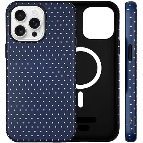SenRiCase for iPhone 13/14 Case Cute Polka Dot Phone Case Compatible with MagSafe, Dual-Layer Shock Protection (Hard PC + Silicone) - Aesthetic Protective Phone Cover for Women Girls, Navy - Image 1