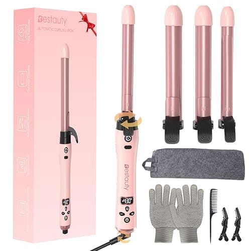 Bestauty Automatic Hair Curler, 4 in 1 Hair Curler with 19-32mm Interchangeable Ceramic Curling Tongs, 360° Rotating 160-220° C Curling Iron, Dual Voltage(Pink) - Image 1