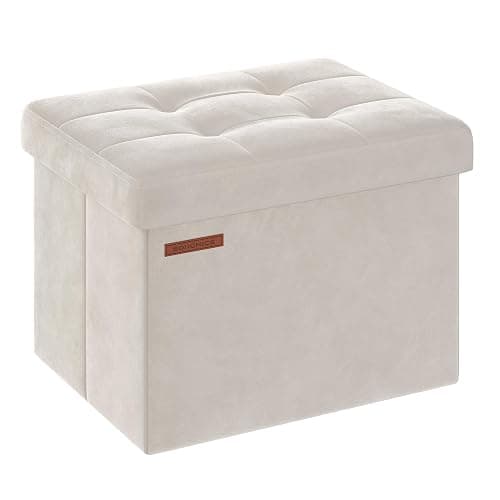 SONGMICS Storage Ottoman, Foldable Small Ottoman Foot Rest, 12.2 x 16.1 Inches Foot Stool, OAD up to 286 lb, for Living Room, Bedroom, Dorm, Cream White ULSF200W01 - Image 1
