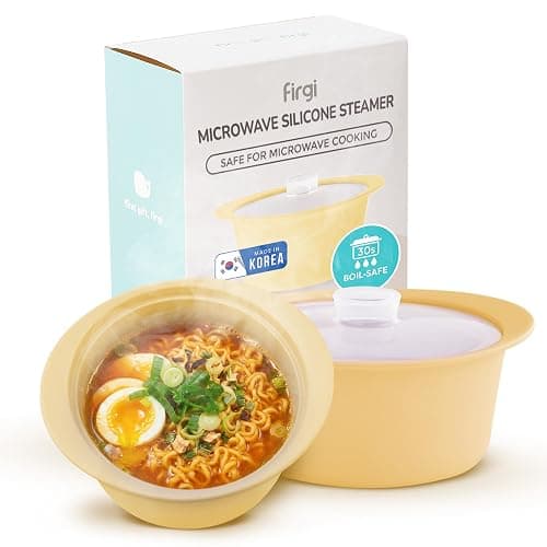 FIRGI 40oz Platinum Silicone Microwave Steamer Pot with Handle & Lid - Korean 100% Food-Grade Steamer Bowl, Heat-Resistant Cooker with Steam Holes, Easy Clean, Dishwasher Safe, Yellow - Image 1