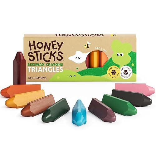 Honeysticks Triangular Crayons (10 Pack) - 100% Pure Beeswax, Food Grade Colors, Non Toxic Crayons for Baby, Toddlers ages 1-3, 2-4, Easy Grip Triangle Shape, Durable, Sustainably Made in New Zealand - Image 1