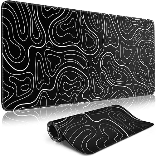 TLZA Gaming Mouse Pad Big Mousepad with Non-Slip Rubber Base, 31.5 x 11.8 in XL Large Desk Mat for Gaming Home Office, Long Keyboard Pad Mouse Mat for Computer with Stitched Edges, Black Topographic - Image 1