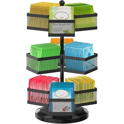 iDavosic.ly Metall Teebeutelhalter, Drehbar Teeboxen für Teebeutel Teebox Groß mit 9 Fächern, Teeregal Teebeutel Aufbewahrungsbox Tee Organizer für 108 Tea Bag (Schwarz) - Image 1