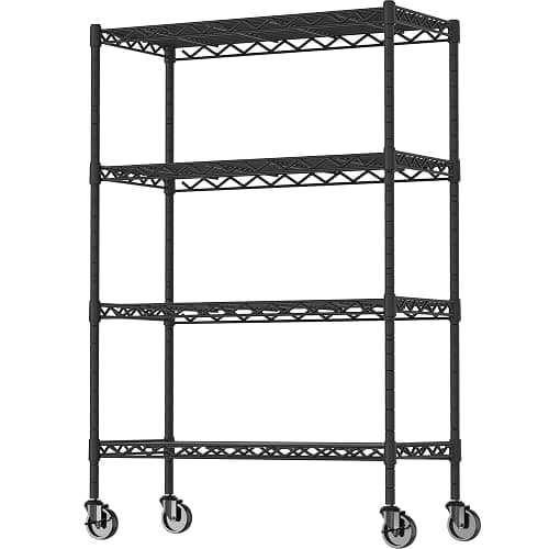 4-Shelf Adjustable Heavy Duty Storage Shelving Unit on 4 Wheel Casters, Metal Organizer Wire Rack for Laundry Bathroom Kitchen Pantry Closet, Black - With Wheels - 4-Shelf - Image 1