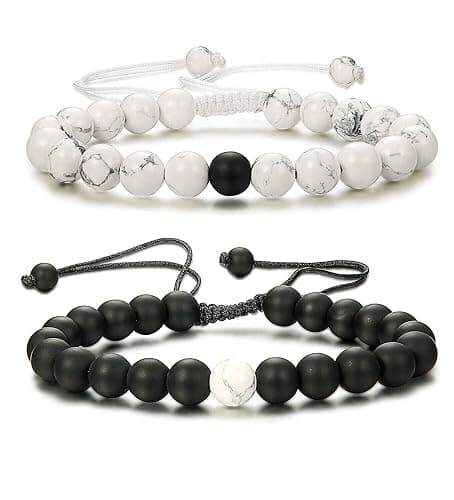 LeZisuIre CNLQ Long Distance Bracelets For Lovers Couples Matching Gift Matte Agate 8mm Bead Stone (Elastic Red) - Image 1