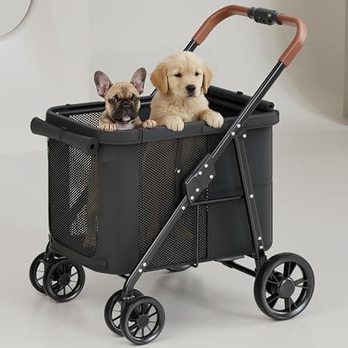 NUGUTIC Dog Stroller for Large & Medium Dogs Up to 80 Lbs, Black | Pet Stroller for 2 Small Dogs, Extra Large Heavy Duty, Folding & Breathable, All-Terrain Wheels - Image 1