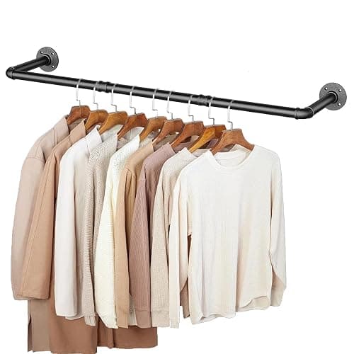 ZHLZHL 50 INCH Clothes Rack,Industrial Pipe Clothing Rack Wall Mounted,Heavy Duty Iron Garment Rack Retail Display Clothes Rod for Closet,Laundry Room,Black - Image 1