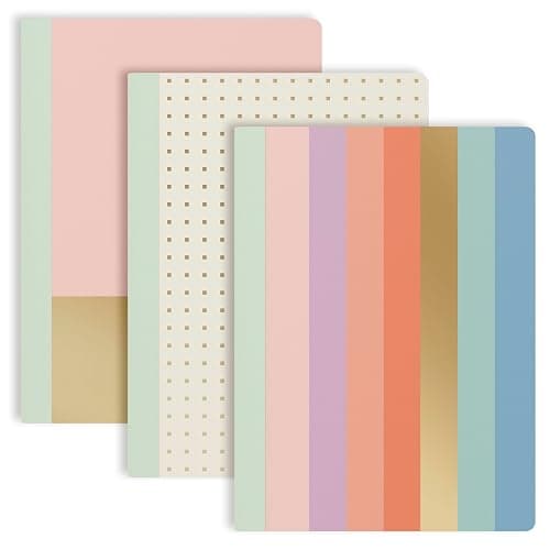 PAPERAGE 3-Pack Composition Notebook Journals, 140 Pages, 3 Unique Decorative Covers with College Ruled Lined Paper, (Pastel Rainbow Gold Foil), 7.5 in x 10 in – Notebooks for School, Office, or Home - 3 - Pastel Rainbow - Image 1