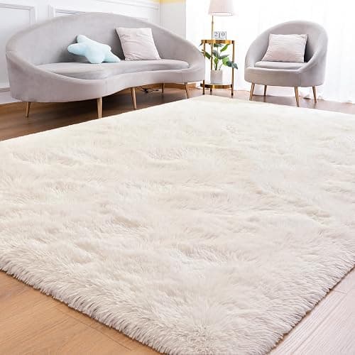 Goideal Fluffy Rug for Bedroom Living Room, 4x6 Cream White Area Rugs, Faux Fur Shag Modern Carpet Ultra Soft Girls Boys Room Home Decor, Solid - Image 1