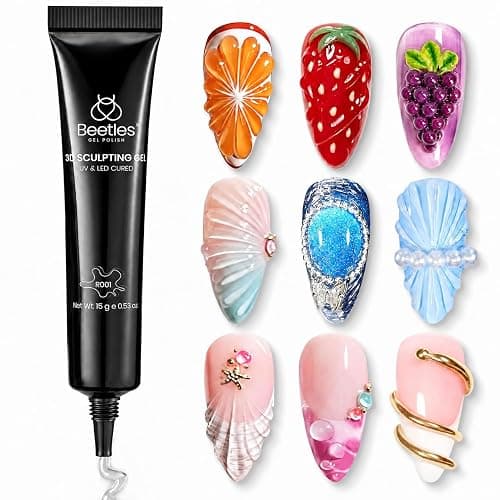 Beetles 3D Gel Nail Art 3 in 1 3D Sculpting Gel Nail Art No Wipe 1Pcs 15g | Clear No Wipe Nail Polish Rhinestone Art Glue for Nail Gems Diamond Jewelry UV LED Lamp DIY Home Salon Nails Gifts for Women - Image 1