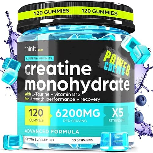 Creatine Monohydrate Gummies Complex 6200mg for Men & Women - 120 Gummies Advanced Formula W/L-Taurine + Vitamin B12 for Muscle Strength, Muscle Builder, Energy Boost, Pre-Workout Supplement - Thinbi - Image 1