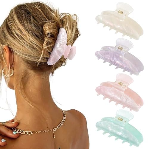 4Pcs Large Hair Claw Clips - Acrylic Big Hair Clips for Thick Hair Strong Hold Hair Jaw Clips Non-slip Banana Hair Barrettes Clips for Women Girls (Sparkle(white/purple/pink/green)) - Image 1