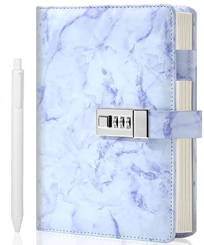 CAGIE Diary with Lock for Girls and Women, A5 Journal with Lock for 8 10 11 12 14 16 Year Old Girls Gifts Presents, 192 Pages Waterproof Journal for Girls Ages 8-12 with Pen Marble Diary, Purple - Image 1