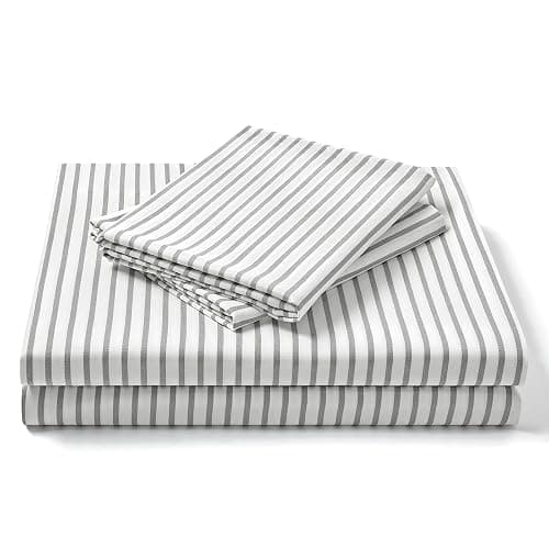 FreshCulture Full Size Bed Sheets - Ultra Soft Striped Sheets - Brushed Microfiber - Deep Pockets up to 16" - Easy Care - Hotel Luxury 4 Piece Striped Sheets Full, Stripe Grey - Image 1