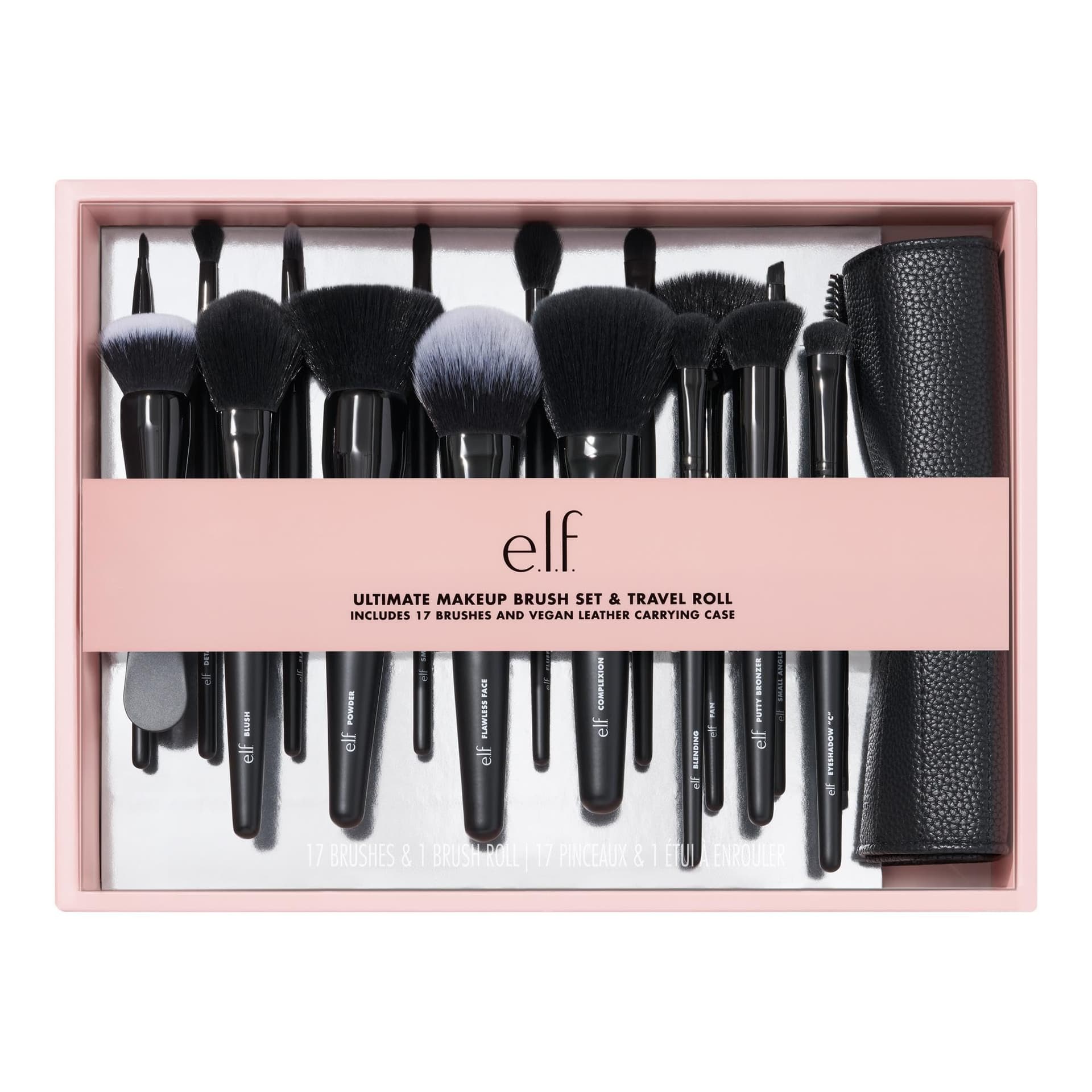 e.l.f. Ultimate Makeup Brush Set & Travel Roll, 17-Piece Brush Kit, Brushes For Eyeshadow, Foundation, Powder, Concealer & more, Vegan & Cruelty-free - Image 1