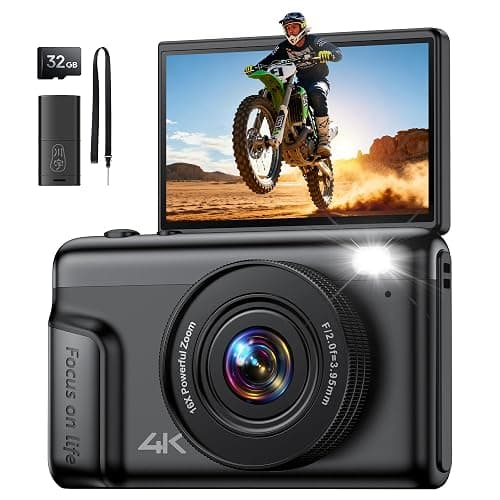 4K Digital Camera Photography for Vlogging: 64MP Compact Cameras with Flip Screen 16X Zoom - Gift for Beginners/Enfant/Teen - Vintage Appareil Photo Video Cam Black for Boys Girls - Image 1