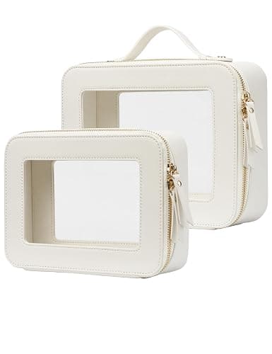Popvibe Clear Makeup Bag Travel Cosmetic Case Transparent Toiletry Bag with Zipper, Portable Make Up Organizer Traveling Compact Car Bag for Essentials - Image 1