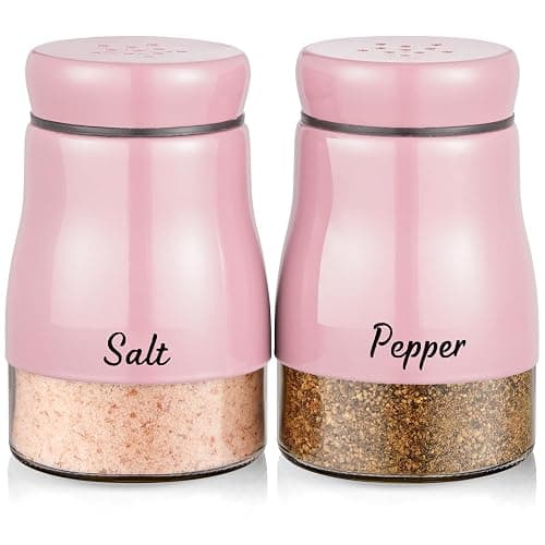 Pink Salt and Pepper Shakers Set, Bivvclaz 5 oz Salt and Pepper Dispenser with Glass Bottom, Cute Salt and Pepper Shakers for Pink Kitchen Decor and Accessories, Easy Filling - Image 1