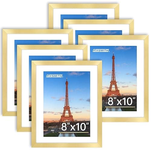 FIXSMITH 8x10 Picture Frame Bulk-6 Pack, Gold Picture Frames Collage Wall Decor, Wall & Tabletop Picture Frames, Photo Frame with HD Plexiglass, Display Pictures 5x7 with Mat or 8x10 Without Mat - Image 1