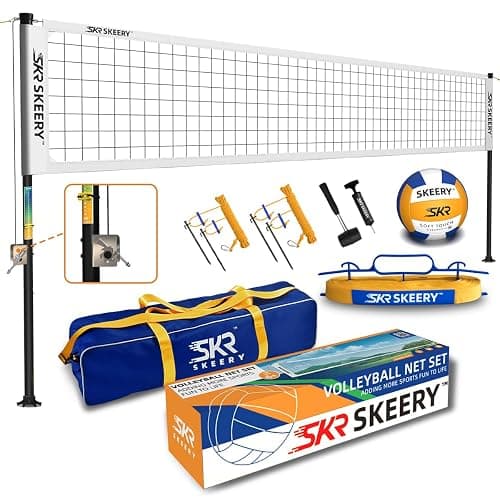 SKEERY Outdoor Heavy Duty Volleyball Net Set, Anti-Sag Design, Adjustable Aluminum Poles, Portable Volleyball Net for Backyard,Grass and Beach - Image 1