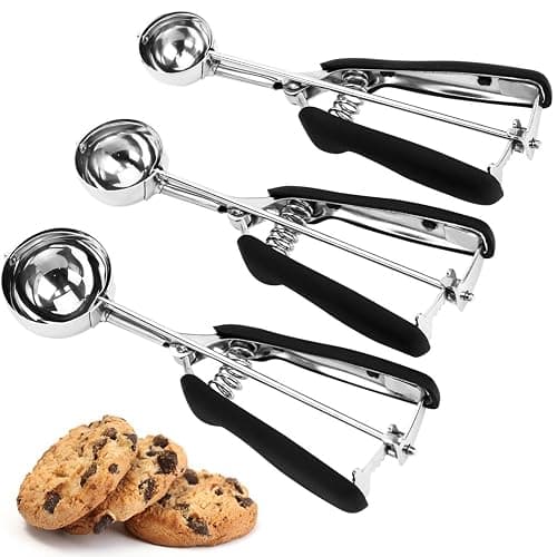 Cookie Scoop Set, 3Pcs Ice Cream Scoop, Cookie Scoops for Baking Set of 3, 18/8 Stainless Steel Cookie Scooper for Baking, Ice Cream Scooper with Trigger Release, Cookie Dough Scoop with Non-slip Grip - Image 1