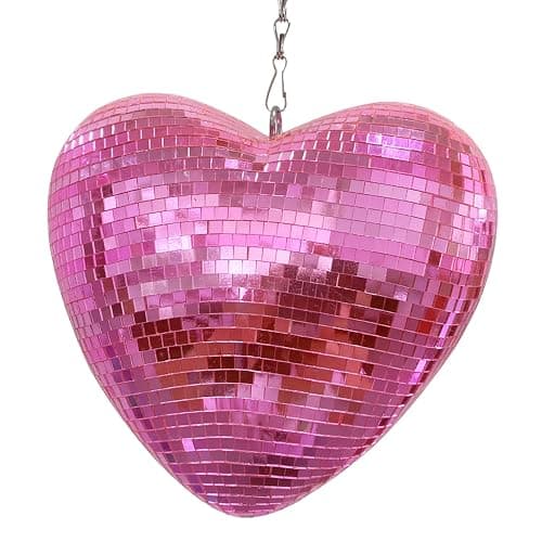 Mirror Disco Ball with Chain, Heart 8 Inch Pink Disco Reflective Mirror Ball Hanging Ornament for Birthday Wedding Mother's Party Decor, Disco Ornaments - Image 1