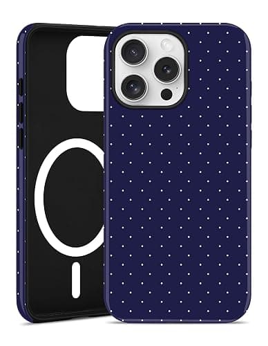 Jusy Compatible with MagSafe Polka Dot Case for iPhone 15 Pro, Cute Aesthetic Polka Dots Magnetic Phone Case, Soft TPU and Hard PC Protective Phone Cover for Women Girls (Matte) - Blue - Image 1