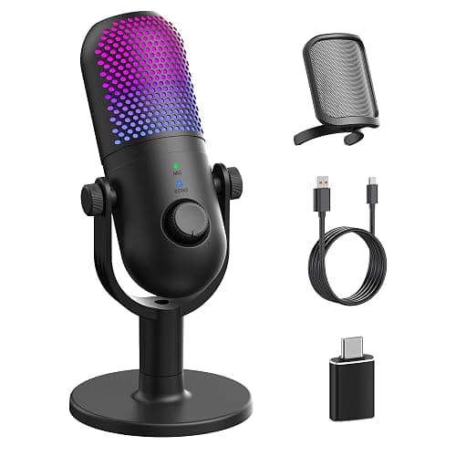 USB Microphone for PC Gaming: Condenser Microphone RGB for Gamer with Stand Mic - Recording Mic for Computer&Laptop with Qiuck Mute - Desk Podcast Mic for Podcast & Singing & Streaming & Youtube Black - Image 1