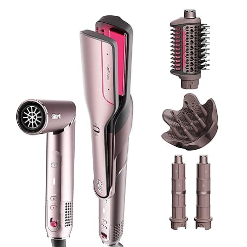 Shark FlexFusion Hair Straightener & Powerful Dryer with Diffuser, Fusion Hair Brush, Ceramic Air Styler with Auto-Wrap Curlers, Ceramic Plates, Cosmic Blush HD642S - Image 1