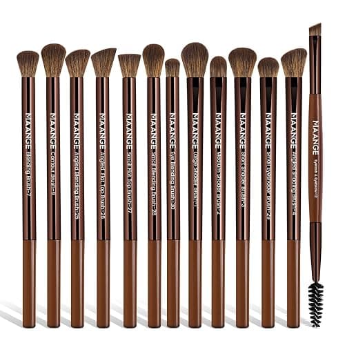 MAANGE 13 Pcs Makeup Brushes with Bag, Multi-functional Eye Makeup Brush Set Professional Blending Eyeshadow Concealer Eyebrows Eyeliner (Brown) - Image 1