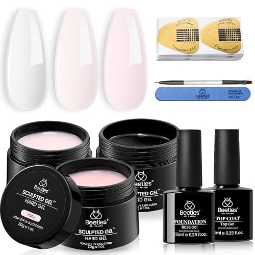 Beetles Builder Gel for Nails-10 in 1 30g *3 Colors Builder Gel Nail Kit Nail Extension Clear Nude Pink Hard Gel Sculpted Gel with Base Top Coat Nail Forms Nail Pen Nail Art Manicurist Gift for Women - 0-0-Builder Sculpture Gel Kit - Image 1