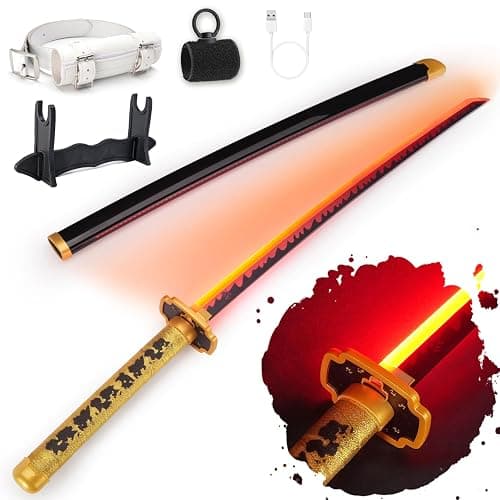 RENGENG Light Up Sword, 40 Inches Rechargeable Plastic Replica with Belt & Stand, Sword with Original Texture - Image 1