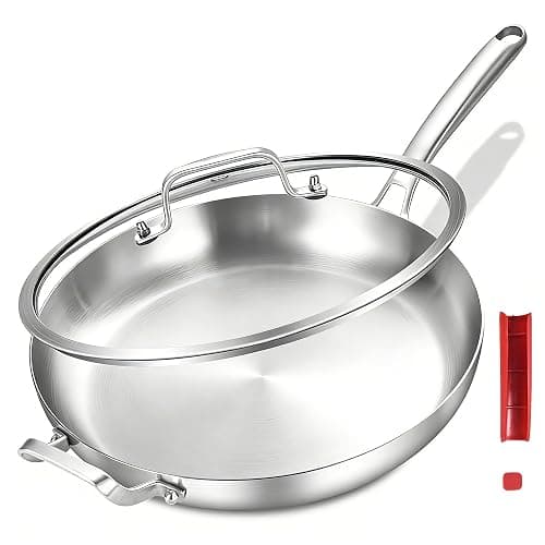 Inqibee 14-Inch Tri-Ply Stainless Steel Large Skillet with Lid,Large Frying Pan with Helper Handle,Jumbo Cooker,Induction Pan,Heavy Duty and Dishwasher Safe - Image 1