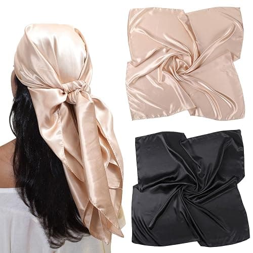 Silk Head Scarf Square Scarves - 35 Inches Satin Square Scarf for Hair Silk Bandana for Women Sleeping Head Wrap Pack of 2 - Image 1