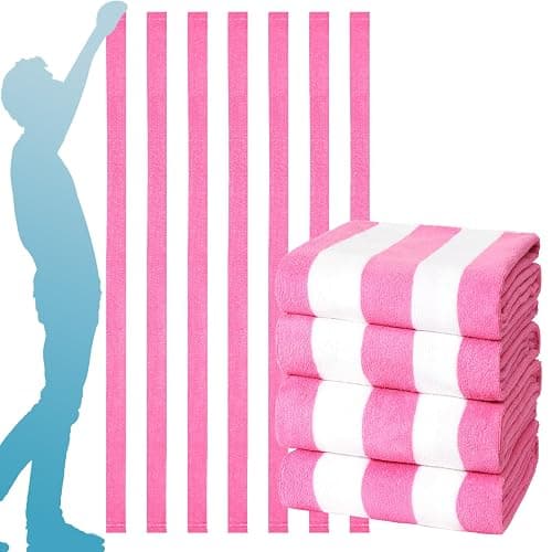 4 Packs Extra Large Bath Towels Striped Beach Towel Set Bathroom Sheets Bulk Oversized XL Big Fluffy Absorbent Microfiber Soft Blanket Turkish Hotel Shower Pool Hot Tub Toallas Baño Grandes Pink - Image 1