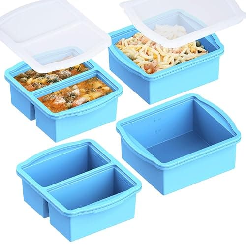 ZIP STANDING Silicone Freezer Trays with Lids, Set of 4 - with 1cup and 2 cup Silicone Freezer Molds for freezing soups, sauces and individual microwave safe - Image 1