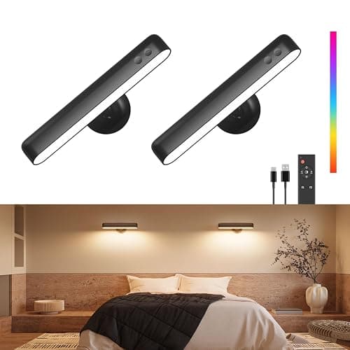 FULNIX Rechargeable Wall Sconces LED Wall Lights with 7500mAh Battery Lamp for Bedroom, Touch and Remote Control, 3 Colors Wall Light 360° Rotate Dimmable Brightness with 15 RGB Colors - Image 1