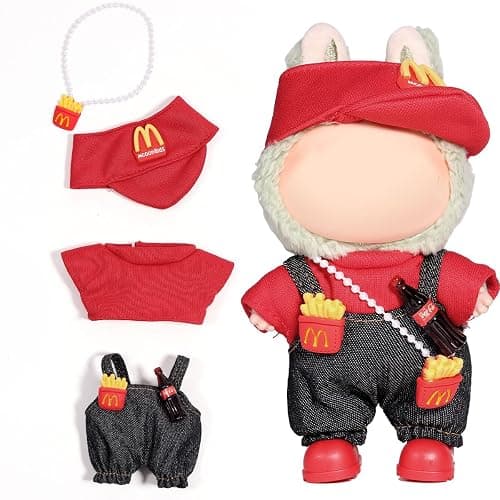 AICase for Labubu Clothes/for Labubu Outfits,Clothes Set for 17cm Lububu Doll,3 Piece Set Hat Clothing for LA BUBU, Boys and Girls Stylish Adorable Dolls Clothes Accessories (No Doll)_01 - Mai believers (hat+T-shirt+overalls) - Image 1