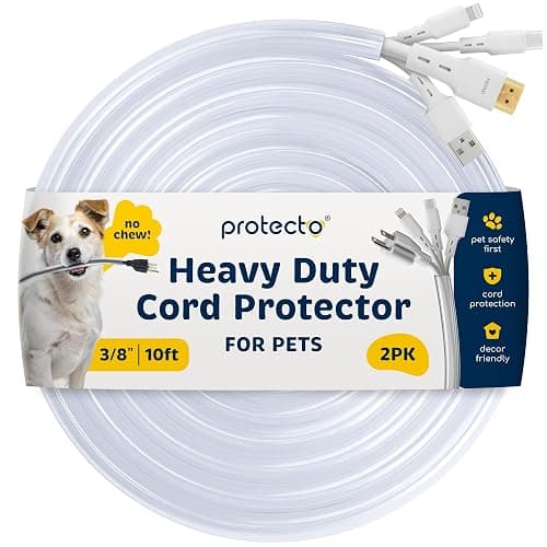 PROTECTO 2-Pack Heavy Duty Cord Protectors from Pets No Chew Solution, 10ft Easy to Use Dog & Cat Cord Protector, Clear & Odorless Critter Cord Cover for Pets, Power Audio Video Wire Protector Tubing - Image 1