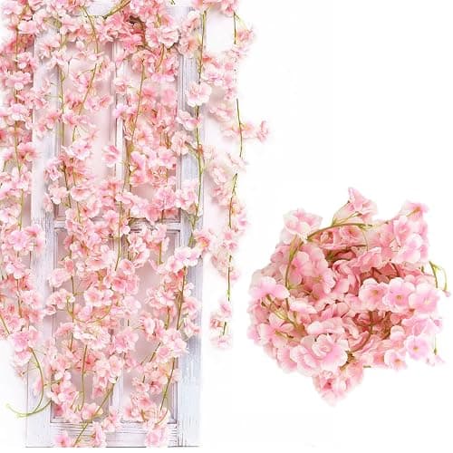 3 Stück 180cm Künstliche Kirschblüten Girlande Blumenranke,Künstliche Blumengirlande Deko,Kirschblütengirlande,Künstliche Blume Girlande für Außen und Innenhochzeit Wand Schlechte Dekoration - Image 1