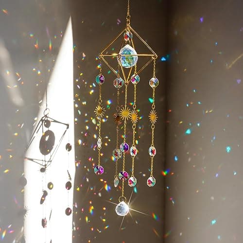 HDCRYSTALGIFTS 17inch Crystal Prisms Suncatcher for Window Hanging Gold-Plated Crystal Sun Catcher Indoor Window Rainbow Maker Home Garden Christmas Tree Decoration - Image 1