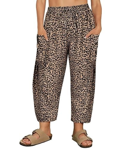CARCOS Plus Size Pants Womens Summer Palazzo Harem Pants Drawstring Lantern Beach Pant Ankle Vacation Pant with Pocket Xl-5XL - Image 1