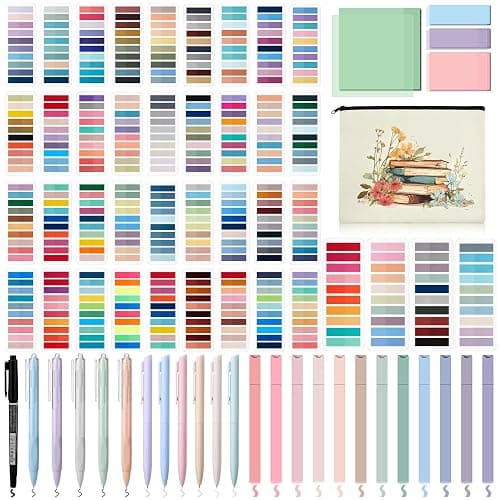Gilprop Book Annotation Kit 8000 Pcs Transparent Sticky Tabs 12 Aesthetic Highlighters 6 Colored Pens 5 Black Gel Pens 1 Line Pen 4 Sticky Notes with Canvas Bag for Bible Gift Supplies(Classic) - Classic - Image 1