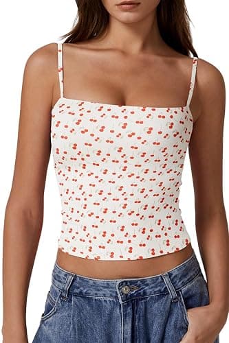 QINSEN Women's Double Lined Basic Tank Top Adjustable Spaghetti Straps Sleeveless Camisole Shirts - Image 1