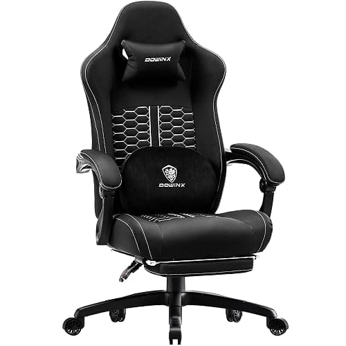 Dowinx Gaming Chair with Heated Massage Lumbar Support,Big and Tall PU Leather Gaming Chairs for Adults with Footrest, Ergonomic Computer Game Chair with Poket Spring Cushions, 350lbs, Bright Black - Image 1