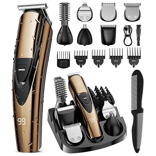 SHPAVVER Beard Trimmer for Men: Professional Barber Hair Clippers - 12-in-1 Cordless Grooming Kit - Waterproof Electric Razor with Turbo Speed & Precision Blades, Gold - Image 1